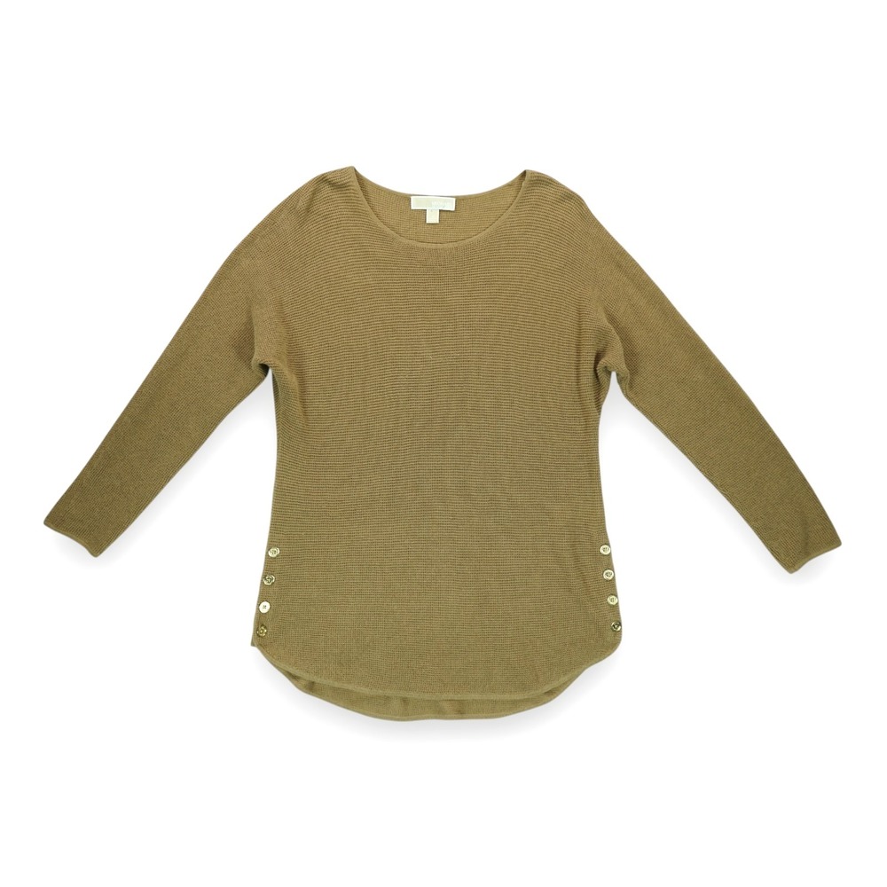 Michael Kors Waffle Pullover‎ Sweater Small Side Gold Buttons Long Sleeve